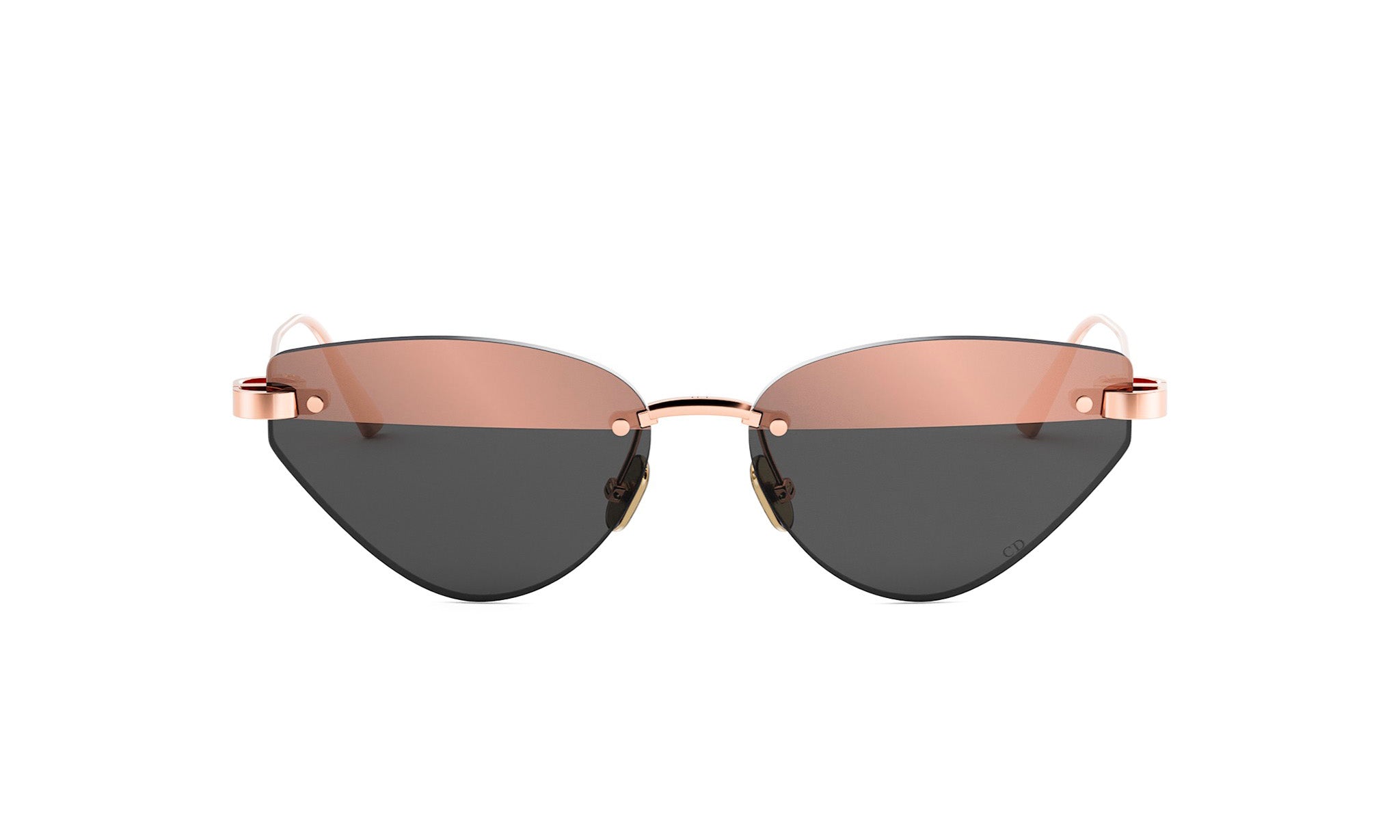 A pair of stylish sunglasses with a gold frame and dark lenses.