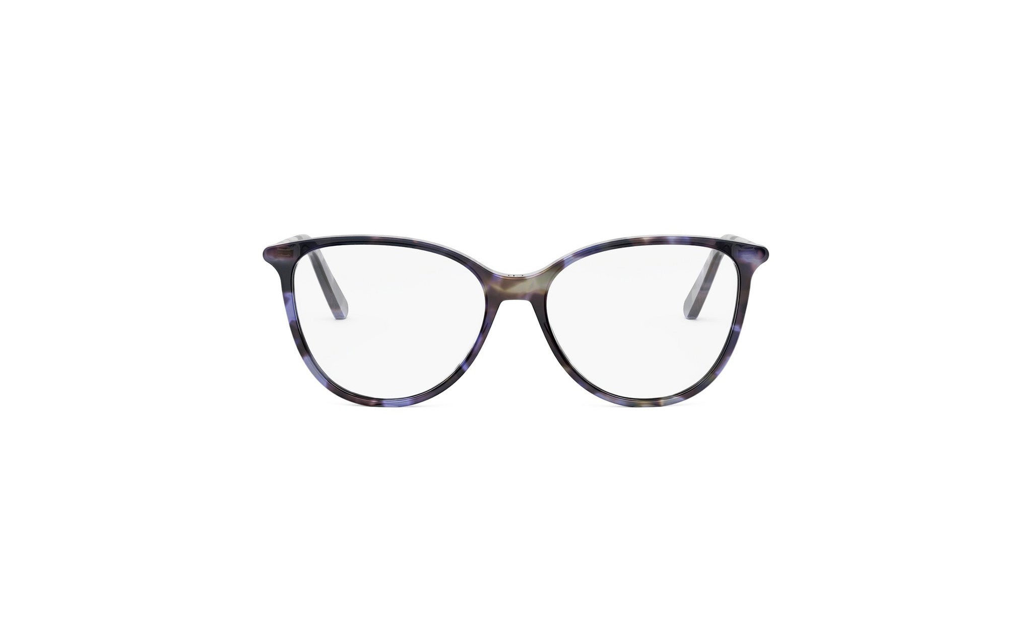 A pair of stylish, tortoiseshell-framed glasses with a dark blue and black color scheme.