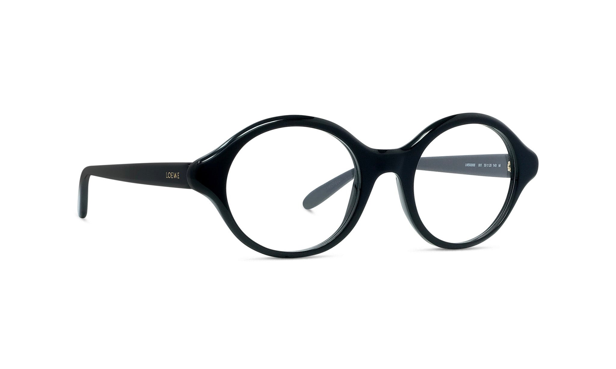 A pair of black-framed glasses with round lenses.