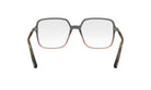 A pair of stylish, square-framed glasses with a dark frame and a lighter frame, featuring a gradient of colors.
