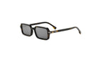 A pair of dark-framed sunglasses with a tortoiseshell frame.