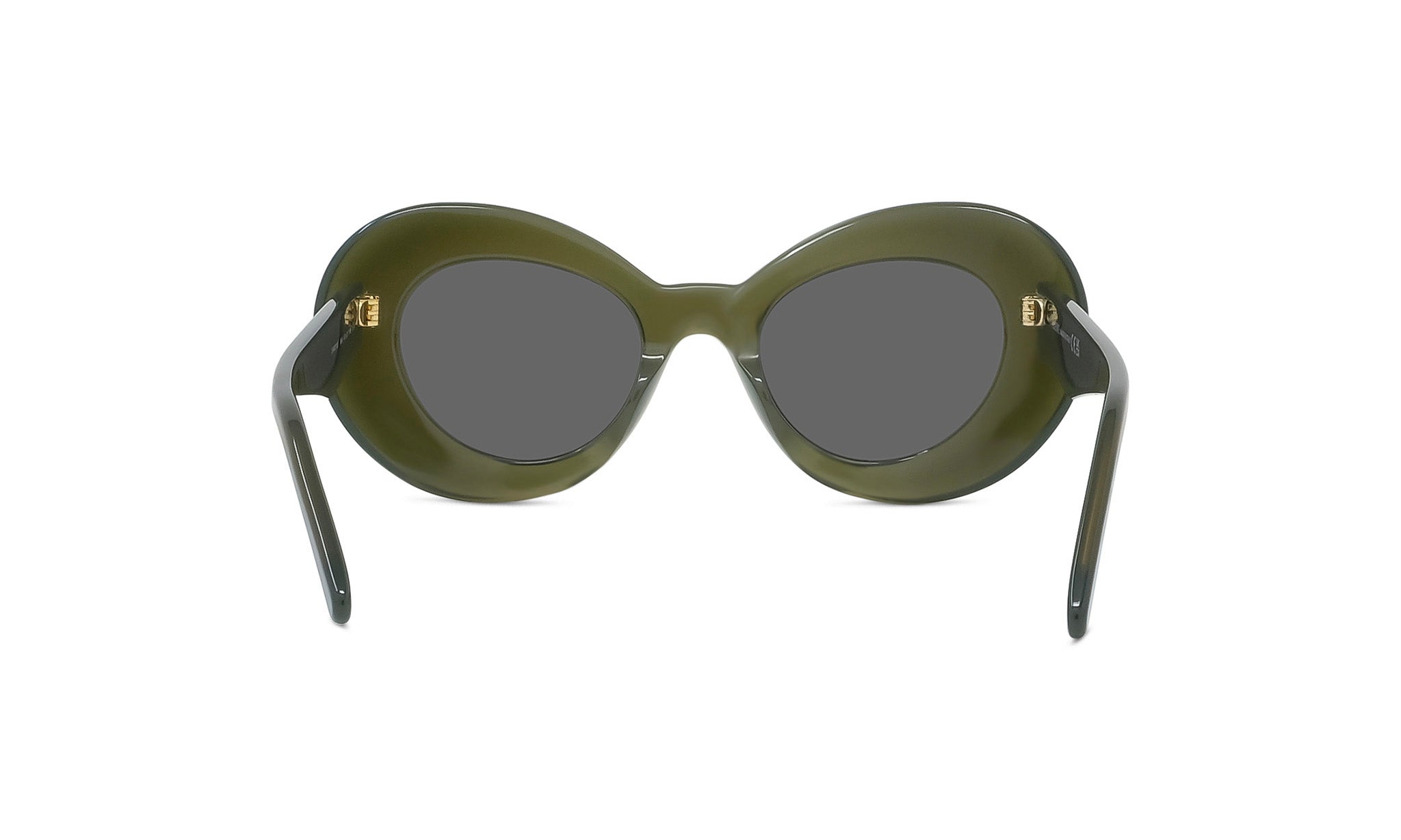 A pair of green, round sunglasses with dark lenses.