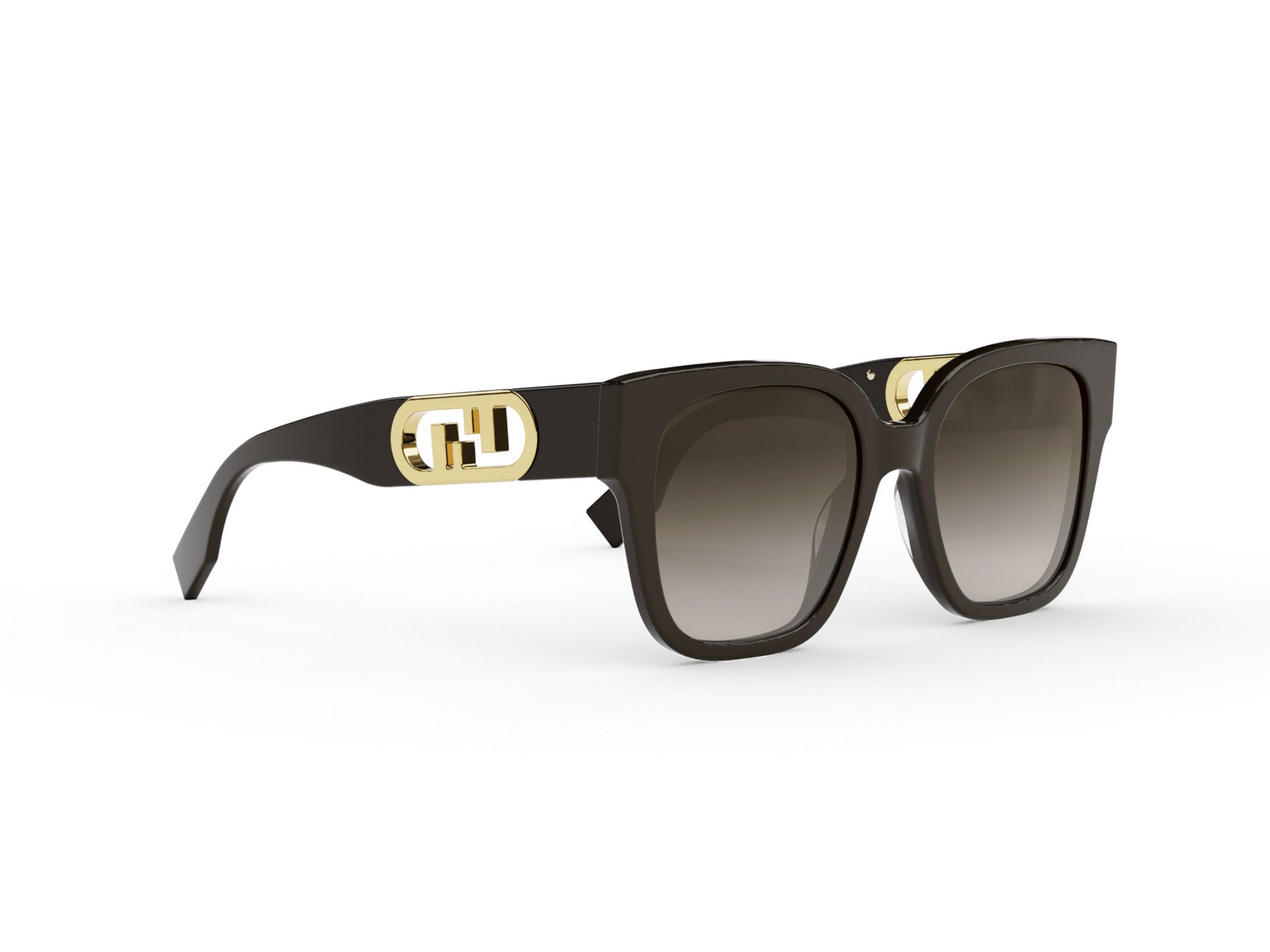 A pair of stylish sunglasses with a gold-colored frame and dark lenses.