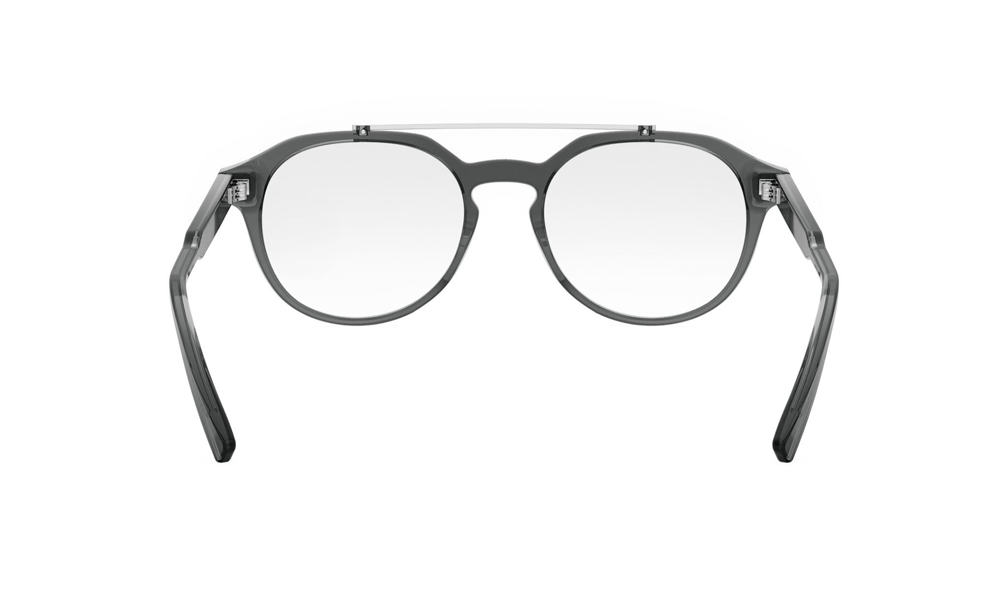 A pair of black-framed glasses with a wire frame, positioned against a white background.