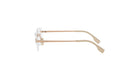 A pair of clear, gold-colored eyeglasses with a sleek, modern design.