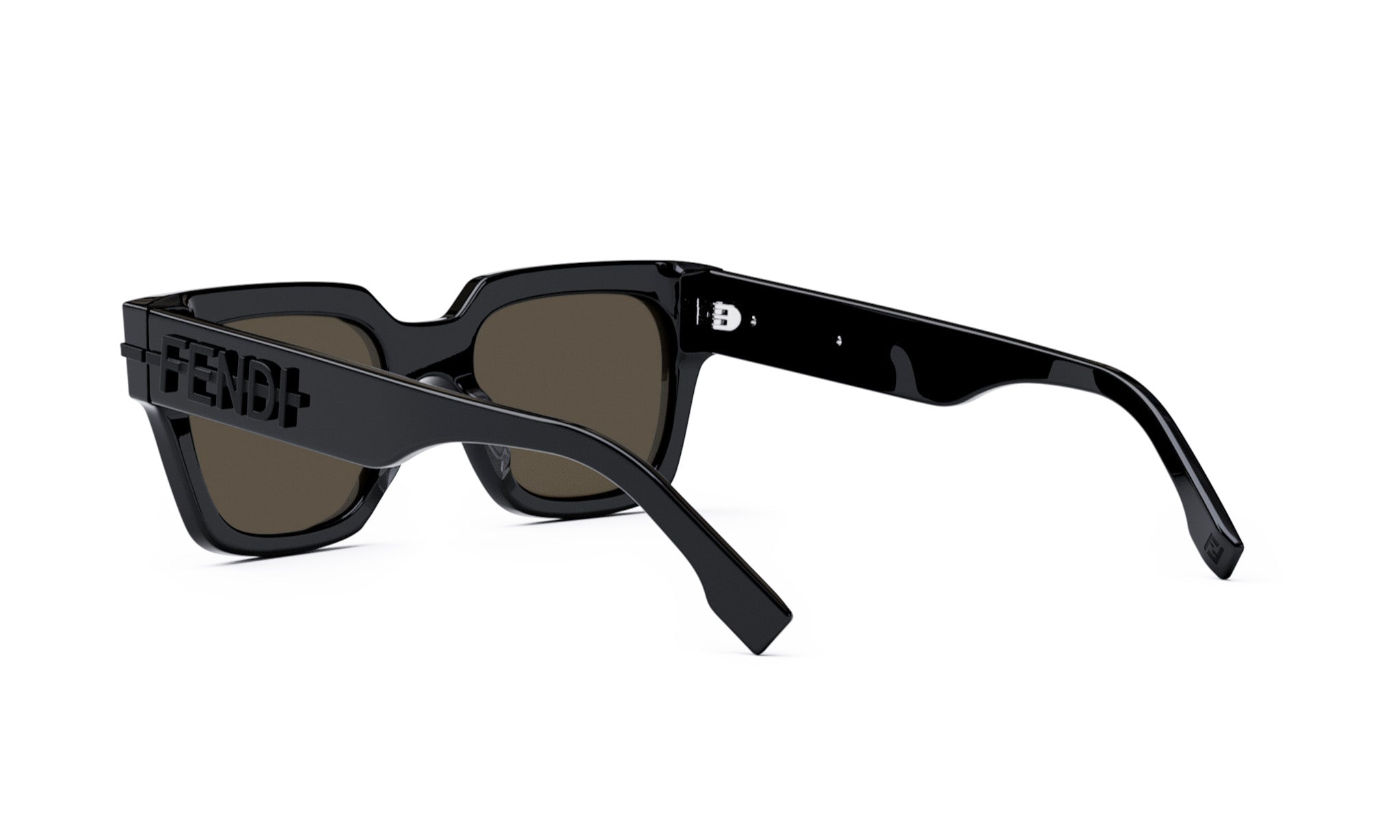 A pair of black sunglasses with a dark frame and dark lenses.