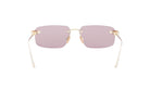 A pair of gold-colored rimmed glasses with purple lenses, displayed against a white background.
