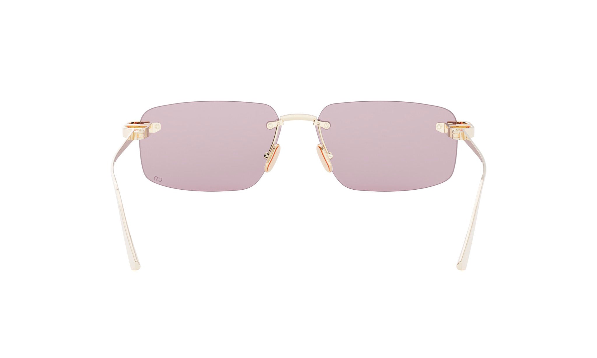 A pair of gold-colored rimmed glasses with purple lenses, displayed against a white background.