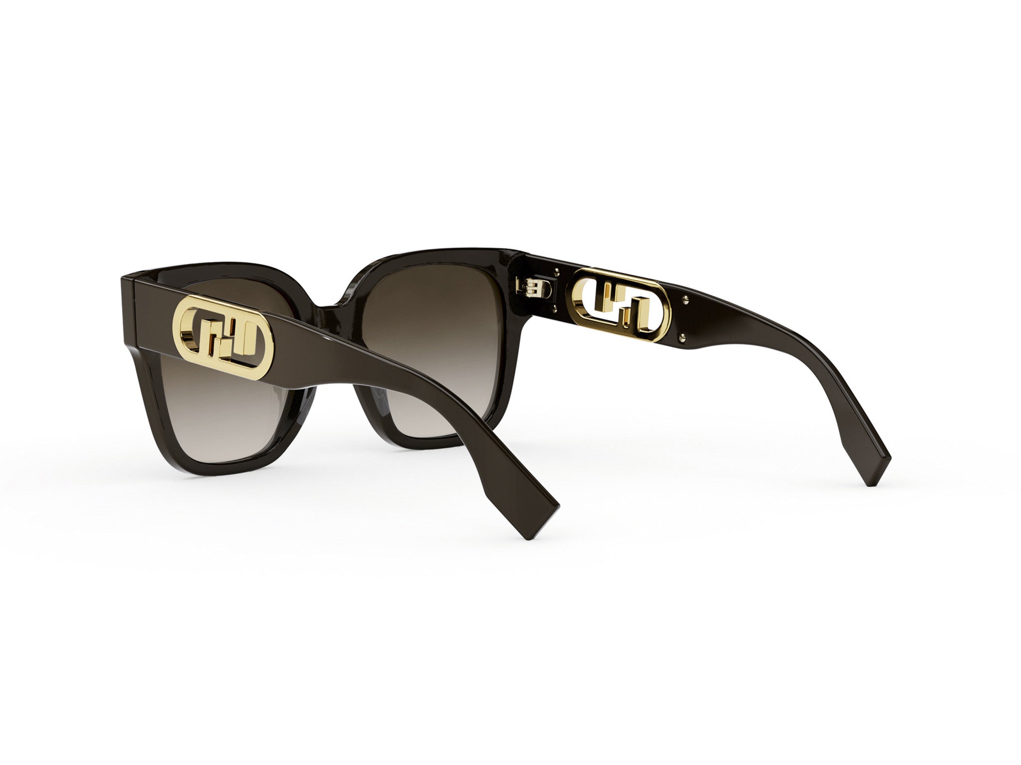 A pair of stylish sunglasses with a dark frame and gold-colored accents.