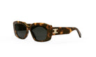 A pair of stylish sunglasses with a tortoiseshell frame and dark lenses.