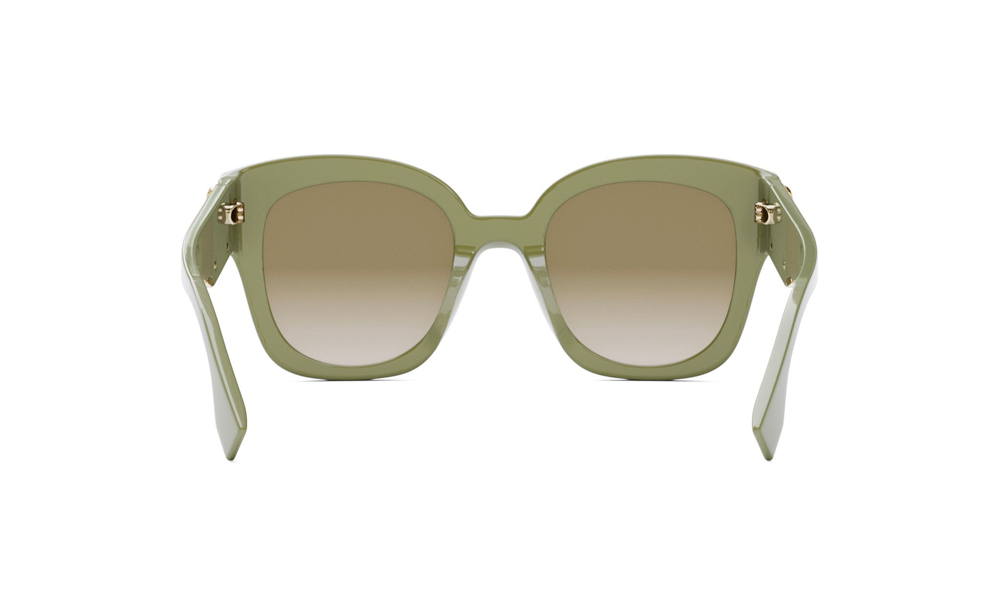 A pair of green-tinted sunglasses with a gradient effect, featuring a sleek and modern design.