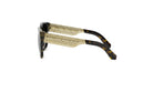 A pair of stylish sunglasses with a gold-colored frame and black temples.