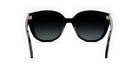 A pair of black sunglasses with gold accents, featuring a sleek and stylish design.