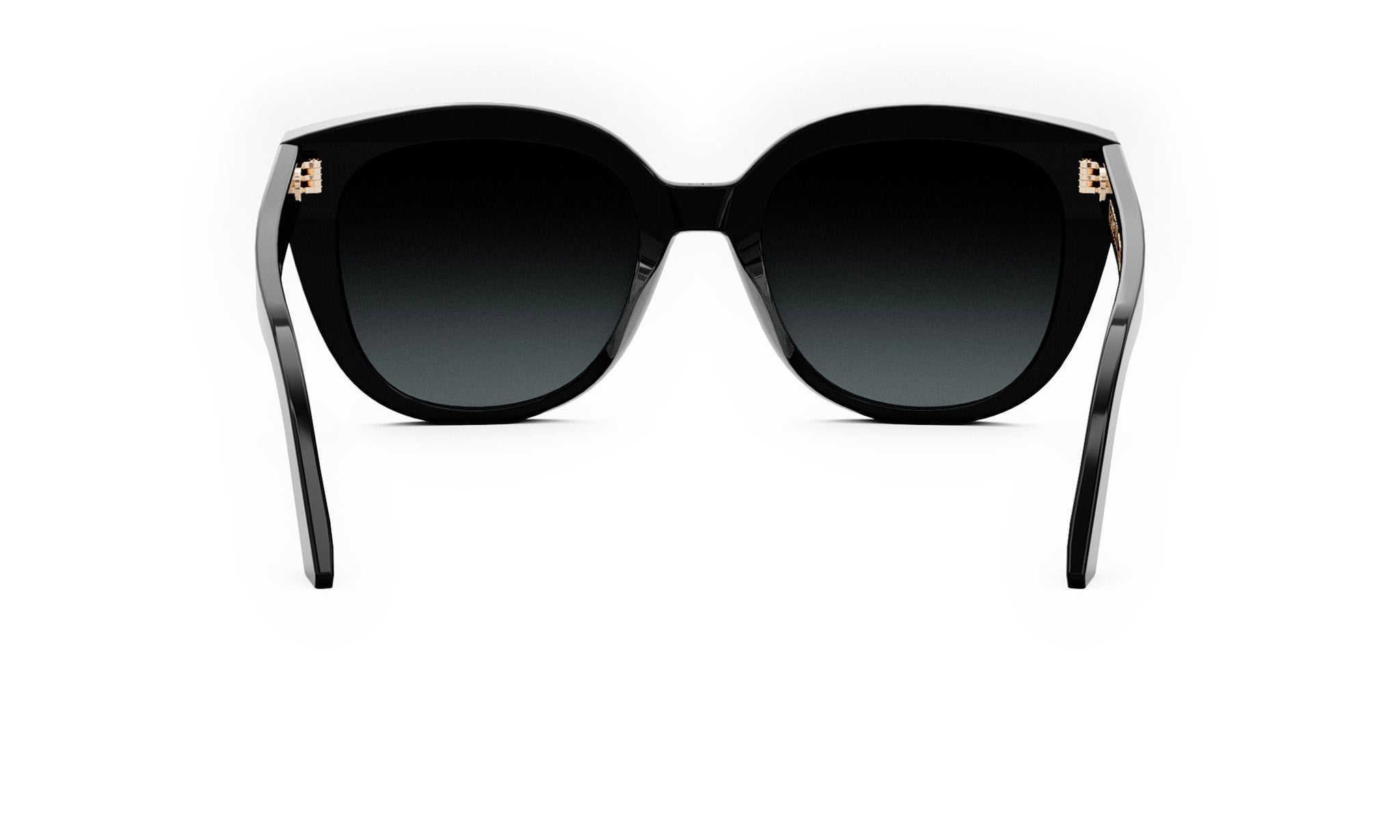 A pair of black sunglasses with gold accents, featuring a sleek and stylish design.