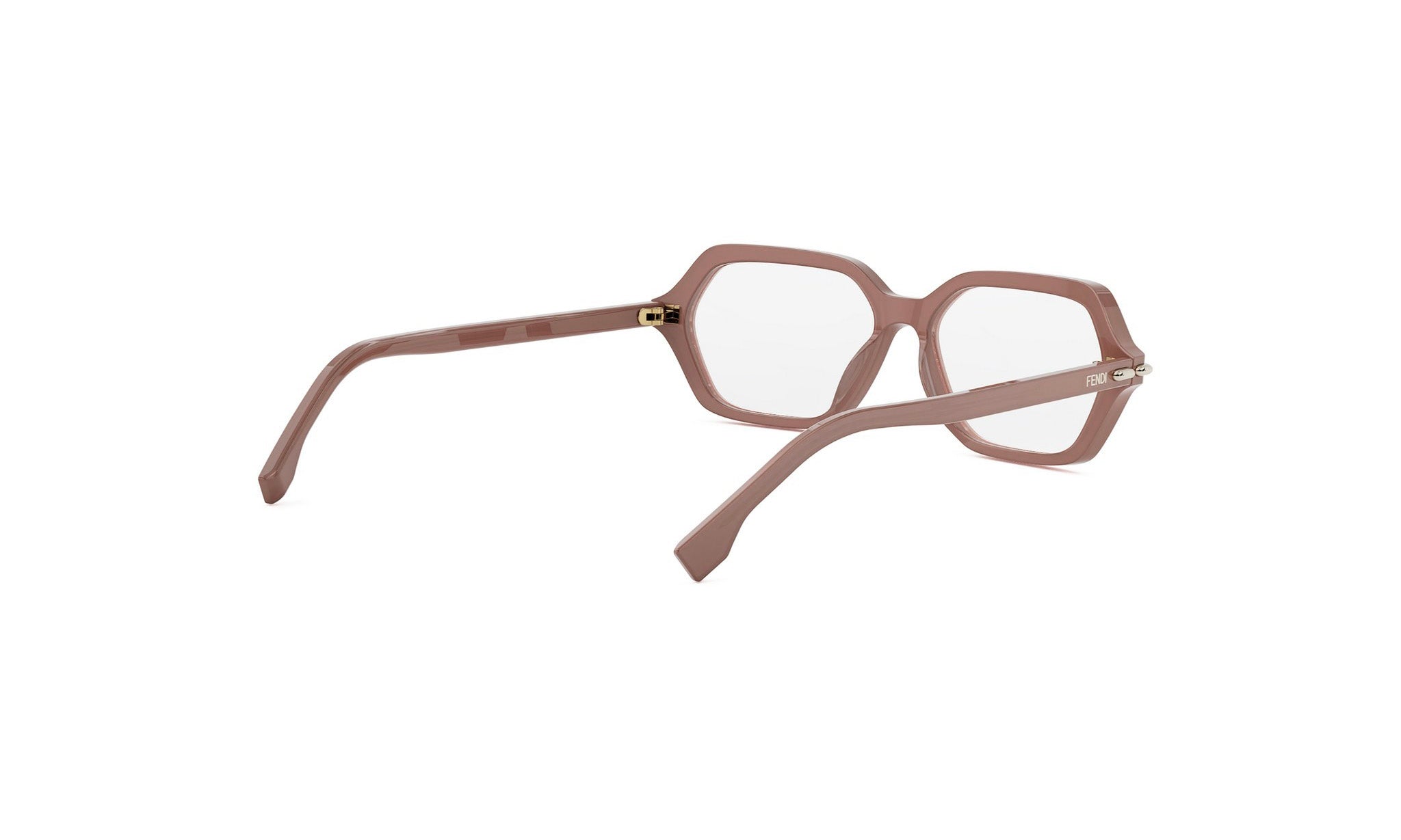 A pair of brown-framed glasses with clear lenses, positioned facing away from the viewer.