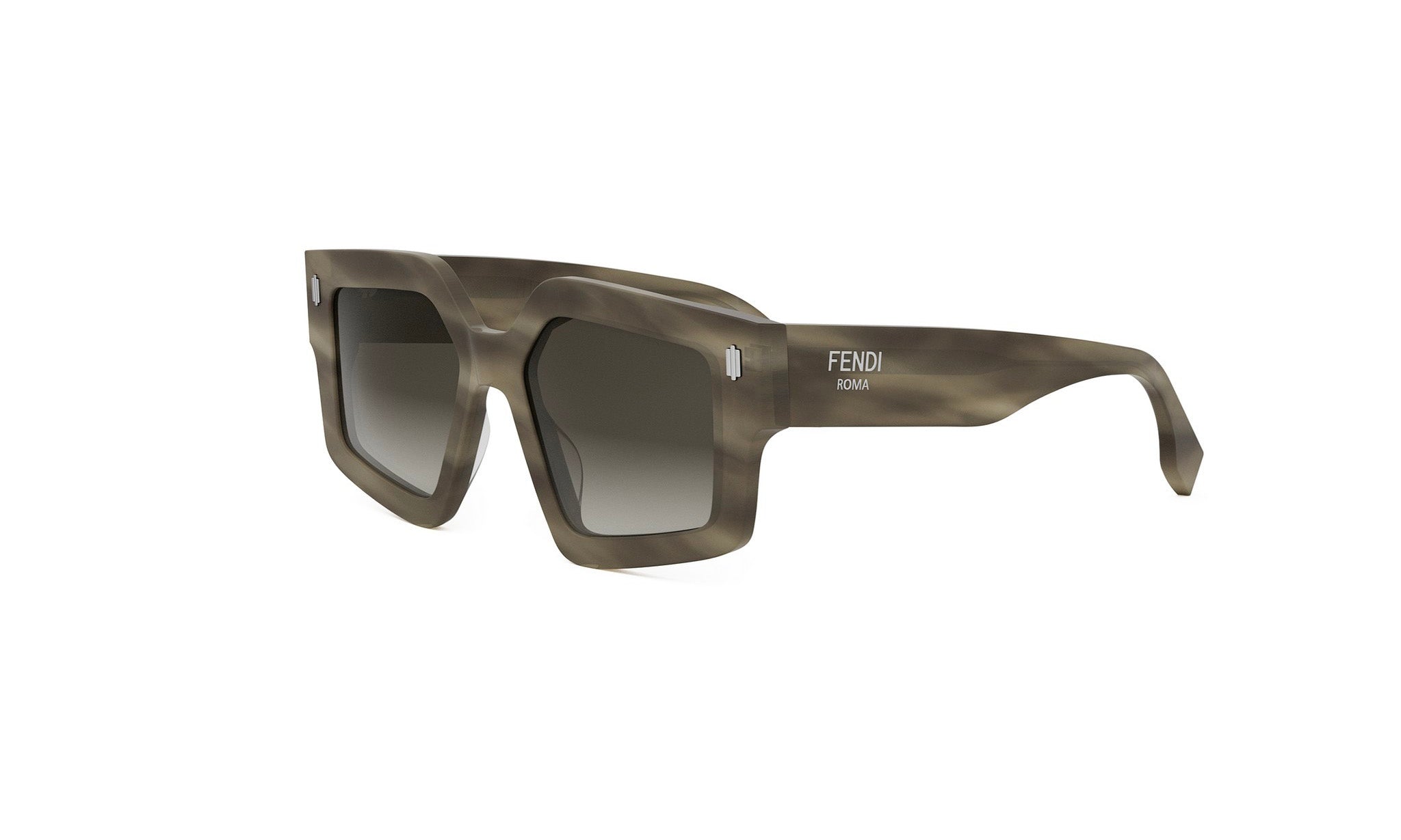A pair of Fendi sunglasses with a dark frame and dark lenses.