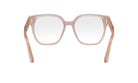 A pair of pink-tinted glasses with clear lenses, featuring a simple and elegant design.