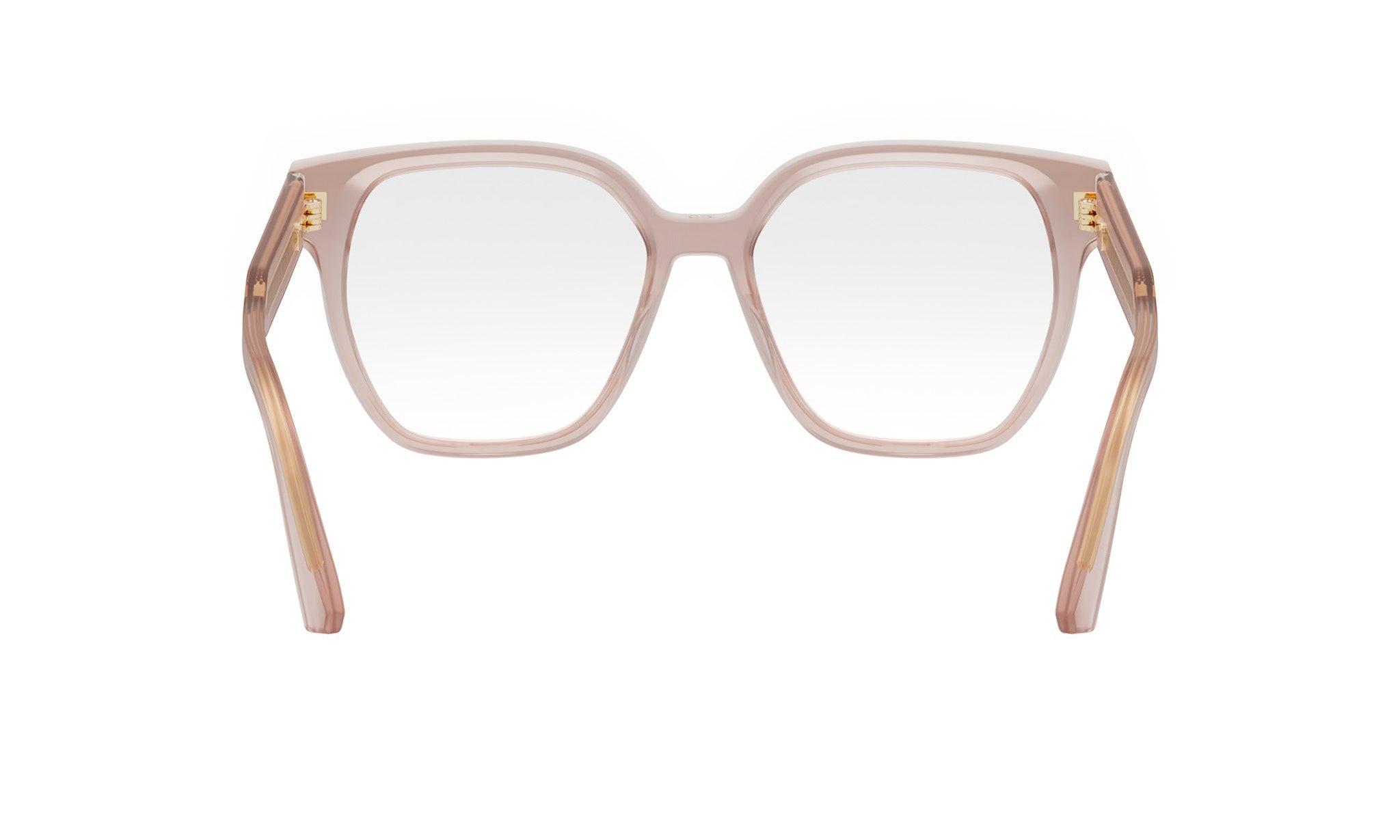 A pair of pink-tinted glasses with clear lenses, featuring a simple and elegant design.
