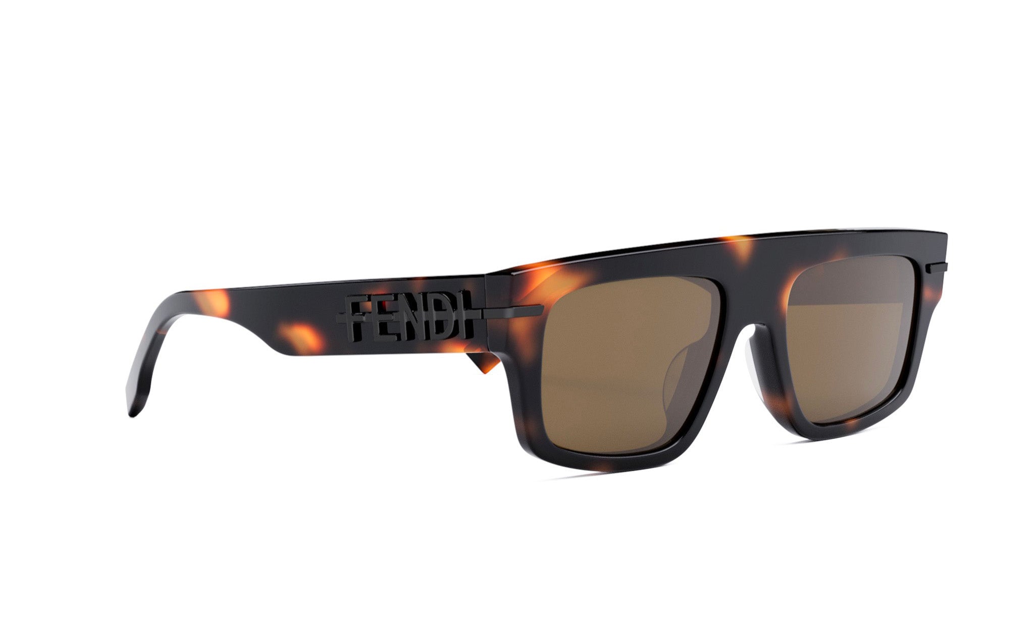 A pair of sunglasses with a tortoiseshell frame and dark lenses.