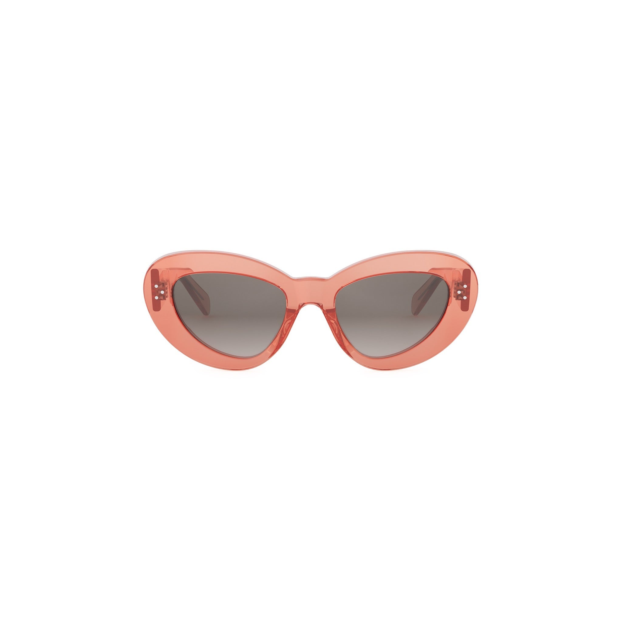 A pair of red cat-eye sunglasses against a white background.