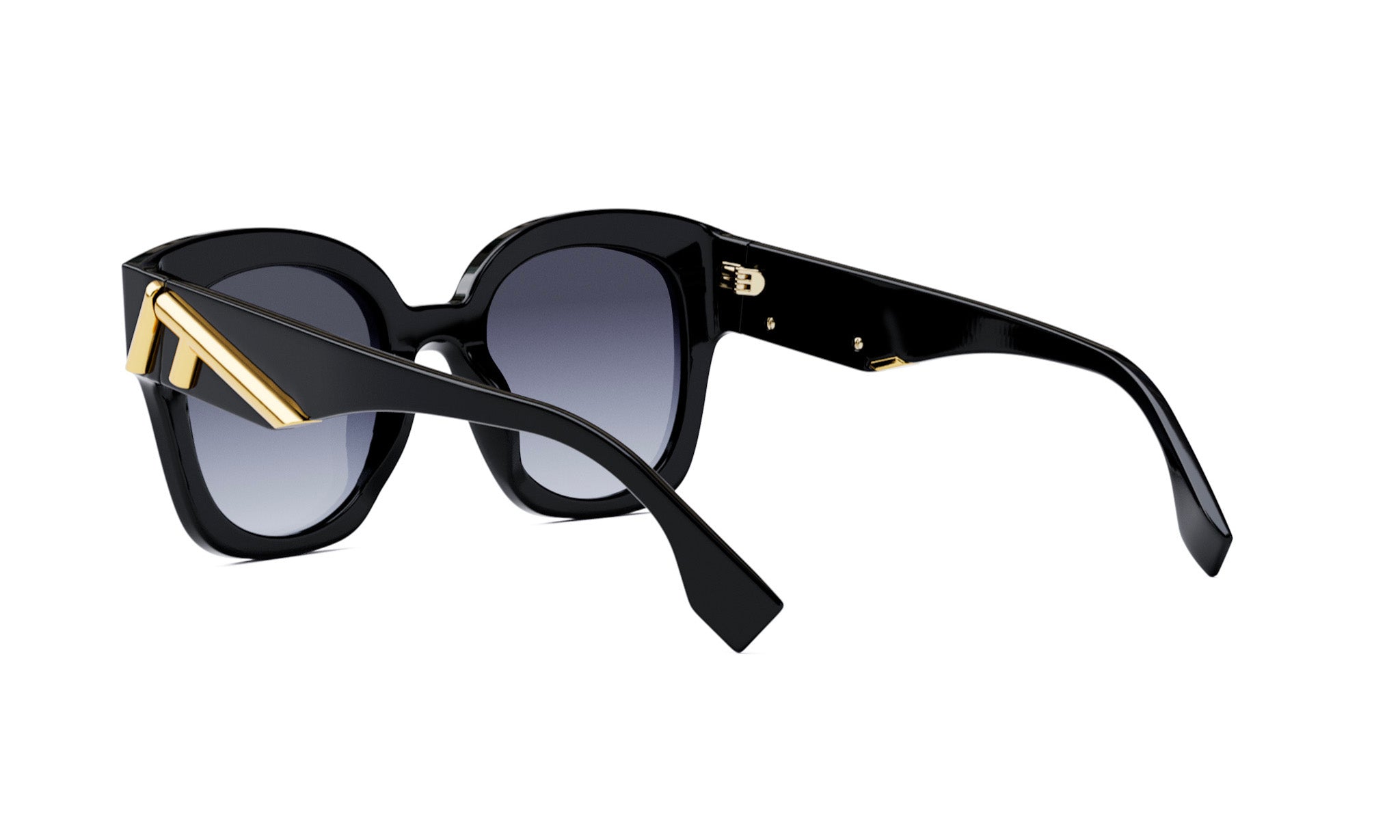 A pair of stylish sunglasses with a black frame and gold accents.