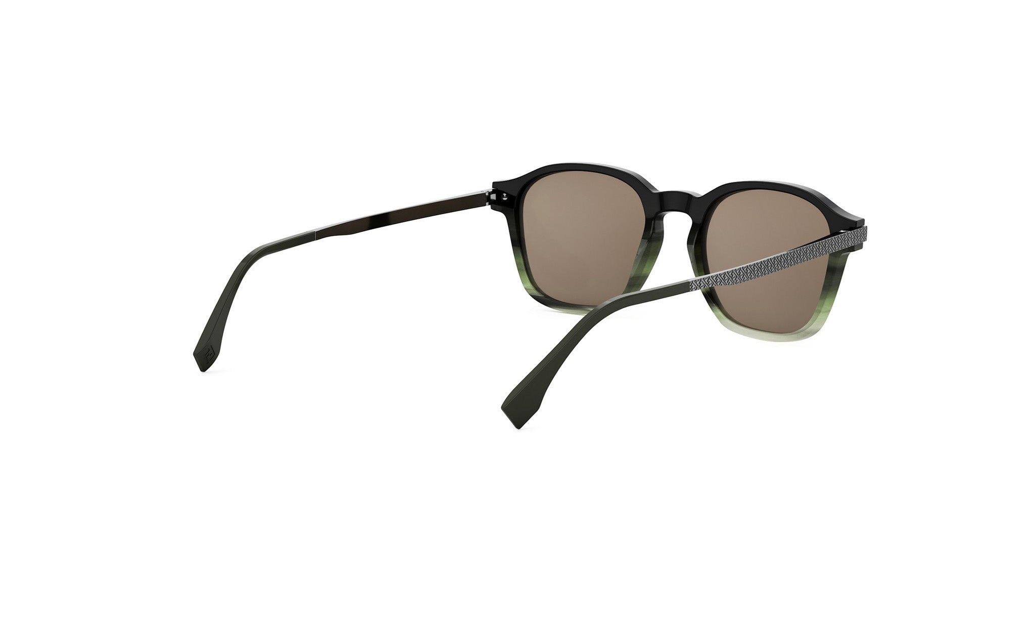 A pair of black-framed sunglasses with a dark lens.