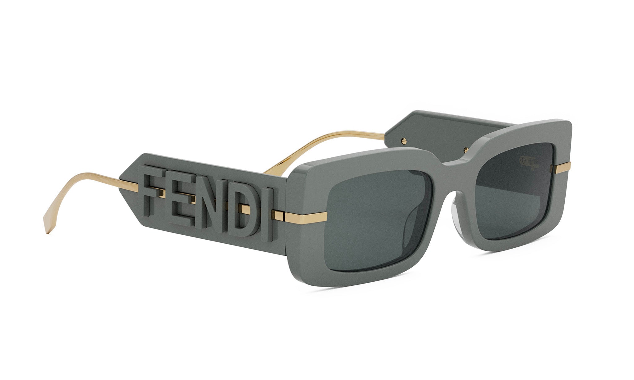 A pair of stylish sunglasses with the Fendi logo prominently displayed on the frame.