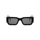 A pair of black rectangular sunglasses with dark lenses.