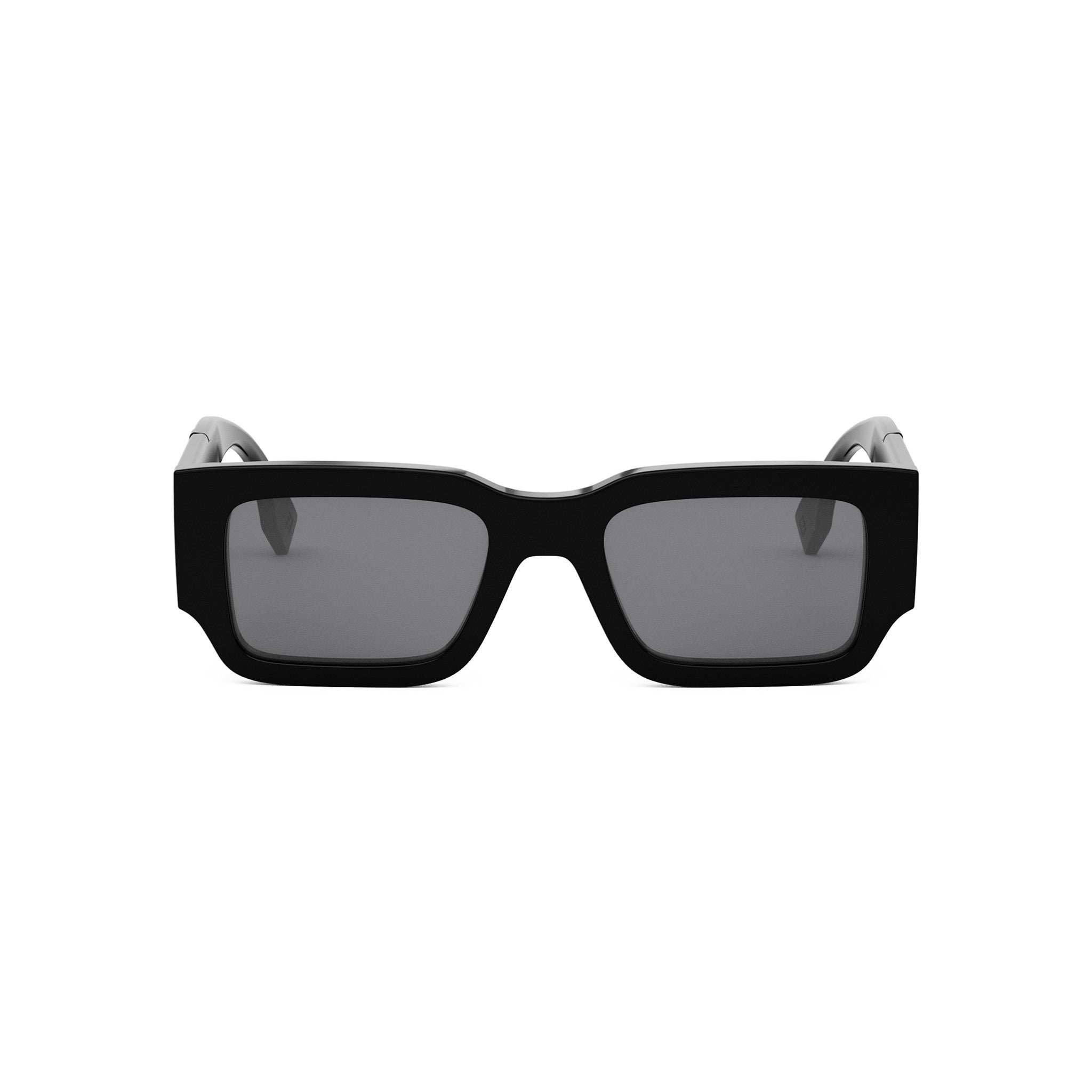 A pair of black rectangular sunglasses with dark lenses.