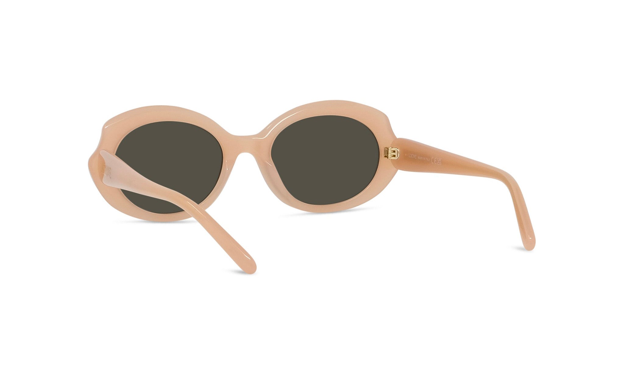 A pair of tan-colored sunglasses with dark lenses.