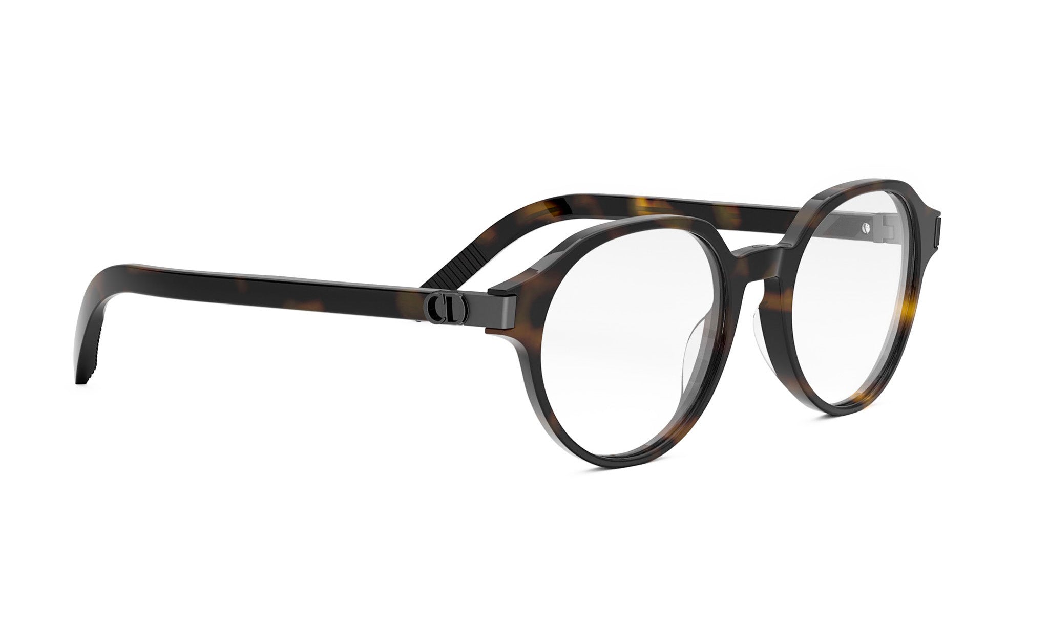 A pair of dark-framed glasses with a tortoiseshell pattern.