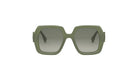 A pair of green-framed sunglasses with a square frame design.