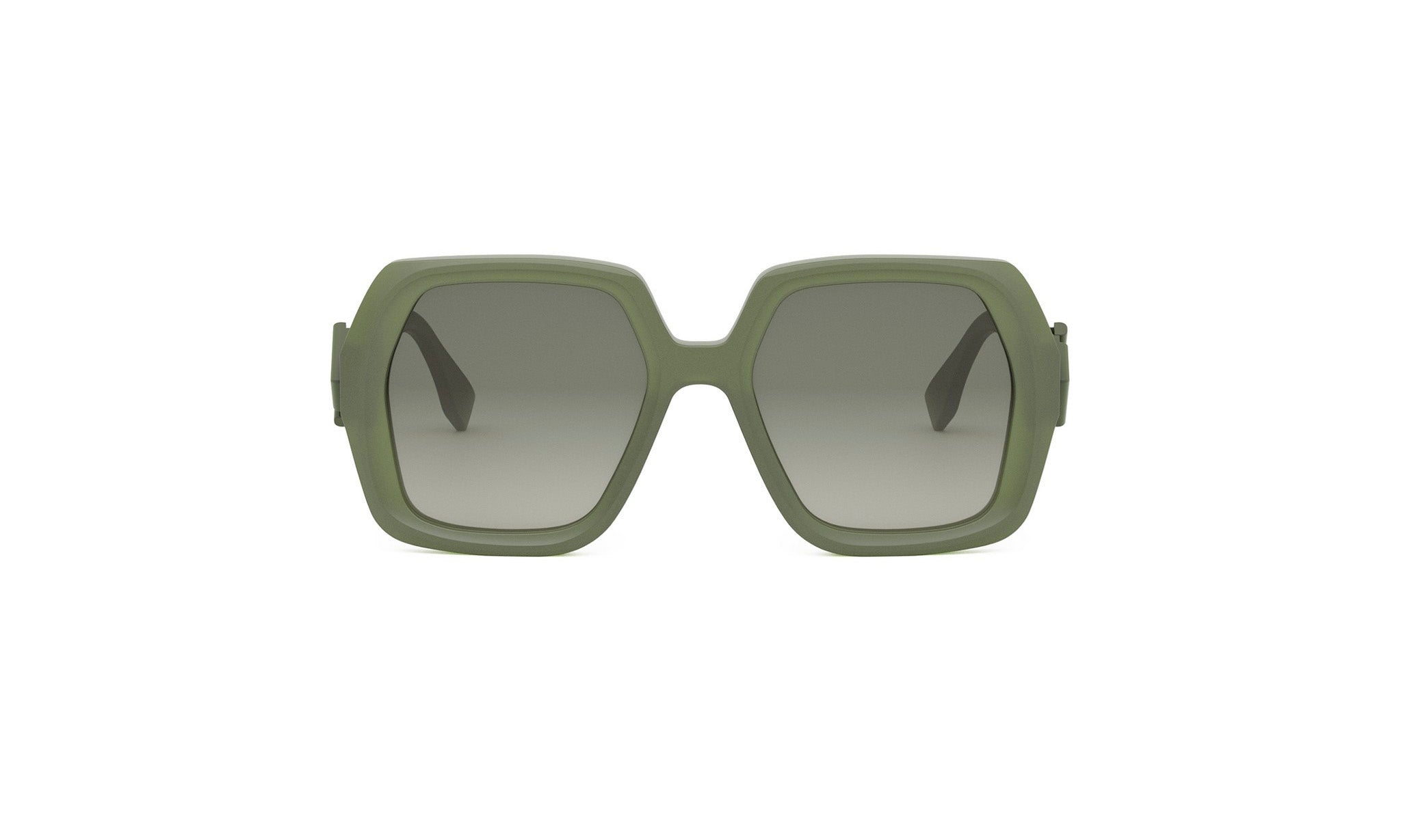 A pair of green-framed sunglasses with a square frame design.