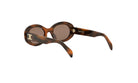 A pair of brown tortoiseshell sunglasses with a gold logo on the frame.