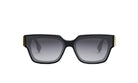 A pair of black sunglasses with gold accents, featuring a sleek and modern design.