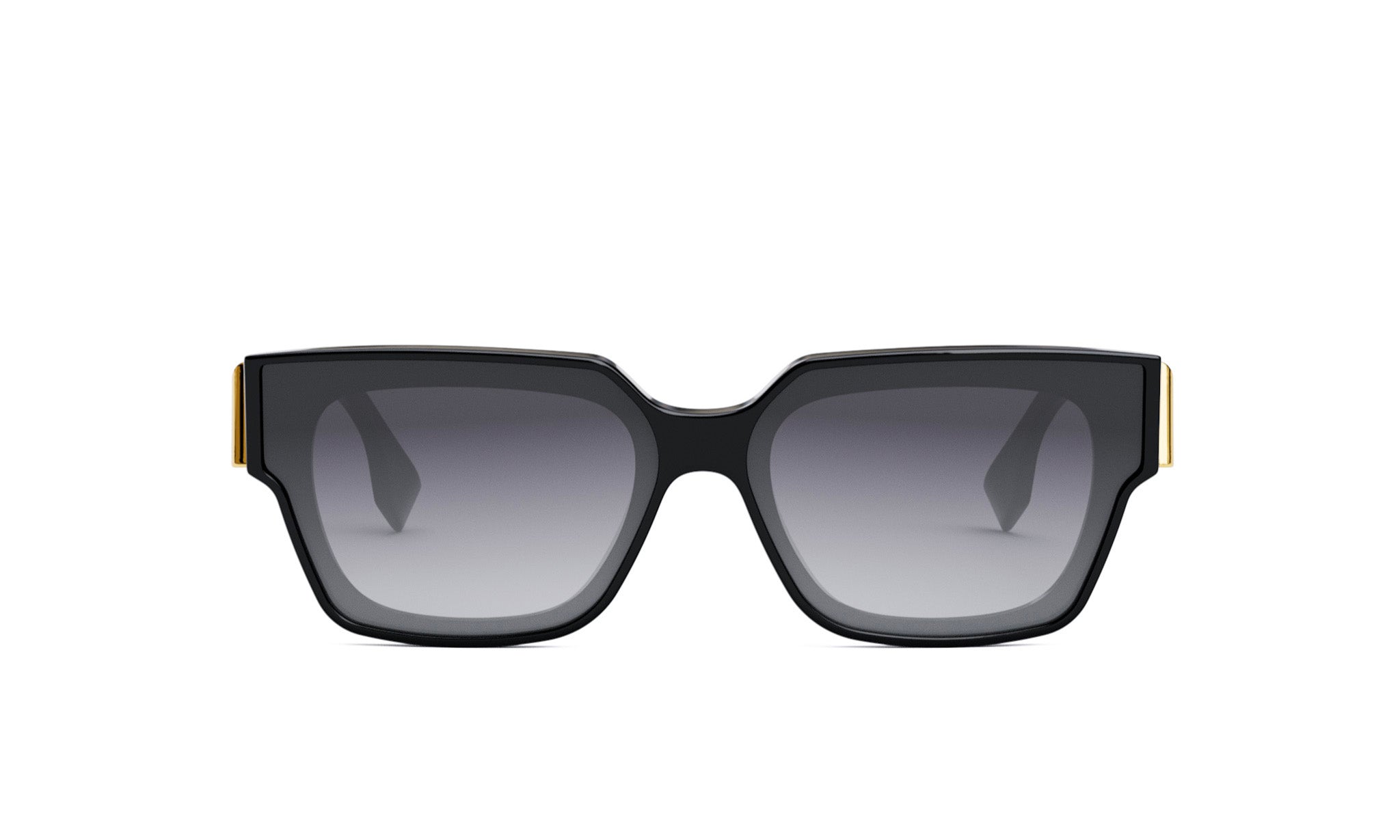 A pair of black sunglasses with gold accents, featuring a sleek and modern design.