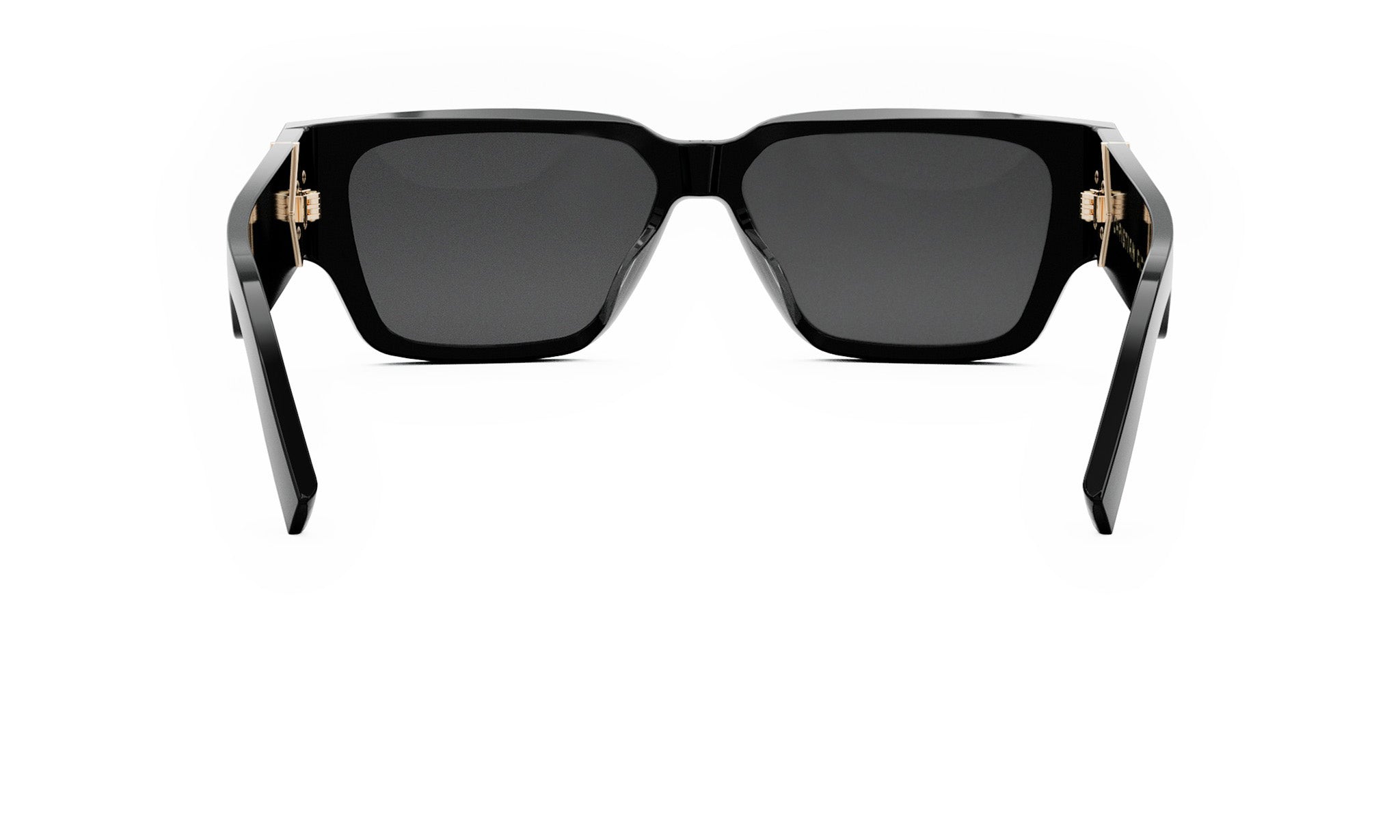 A pair of black sunglasses with gold accents, featuring a sleek and modern design.