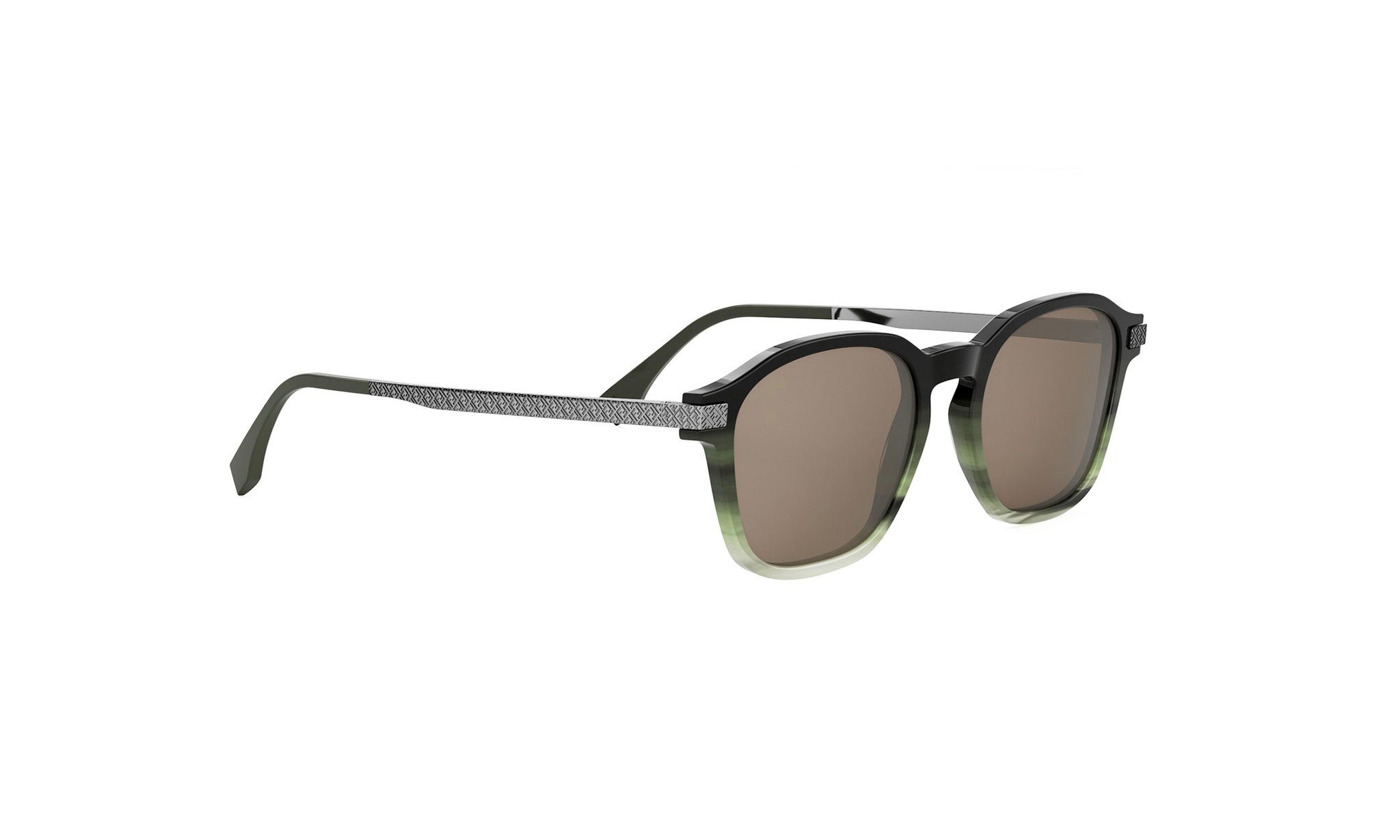 A pair of stylish sunglasses with a dark frame and brown lenses.