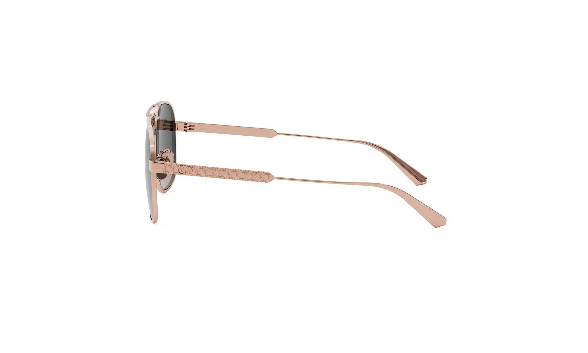 A pair of gold-colored sunglasses with a sleek, modern design.