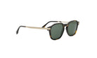 A pair of sunglasses with dark green lenses and a dark brown frame.