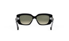 A pair of black sunglasses with a dark frame and a lighter lens, positioned facing forward against a white background.