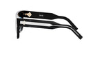 A pair of black sunglasses with a white pattern on the frame.
