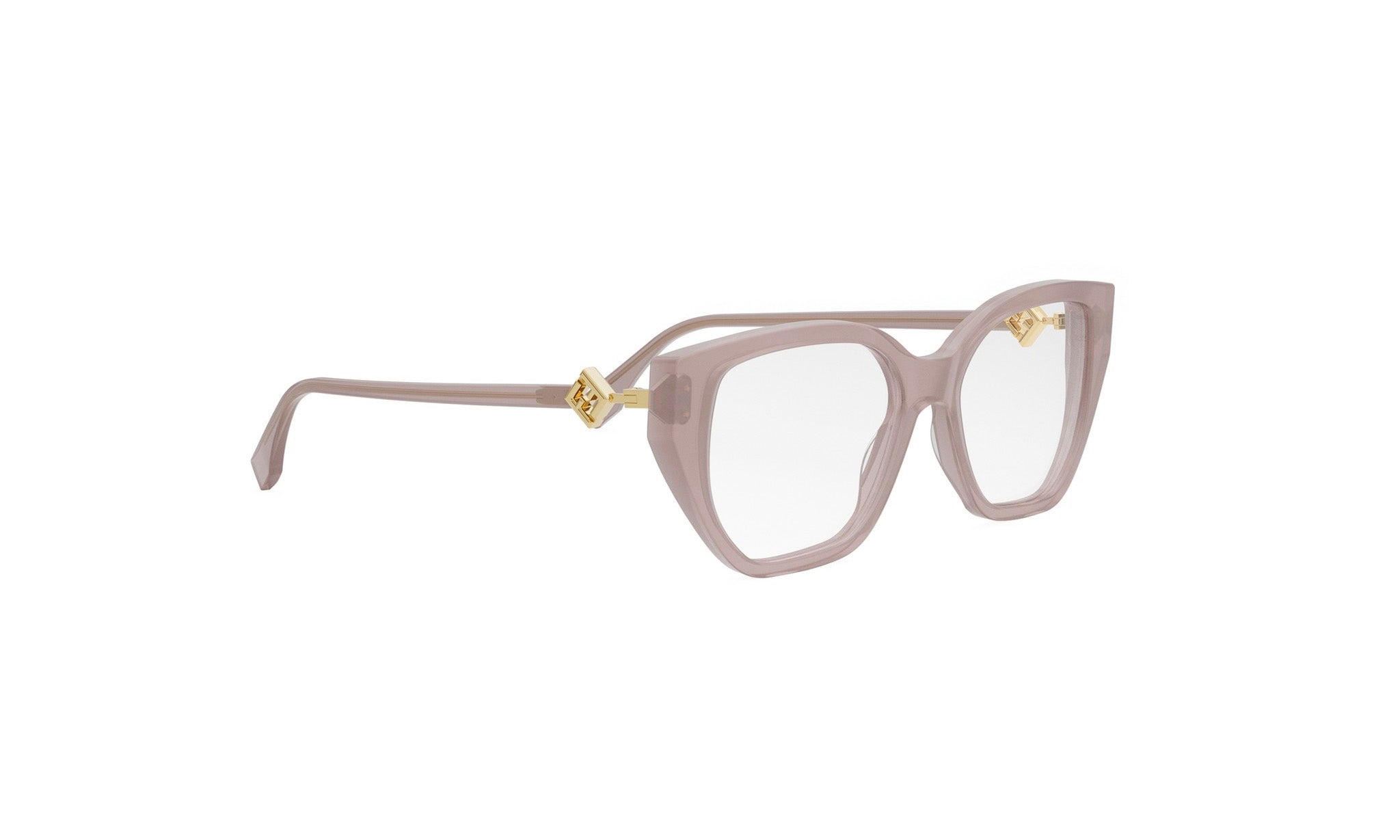 A pair of stylish, beige-framed glasses with a gold-colored accent detail.