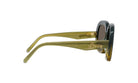 A pair of stylish sunglasses with a gold frame and dark lenses.
