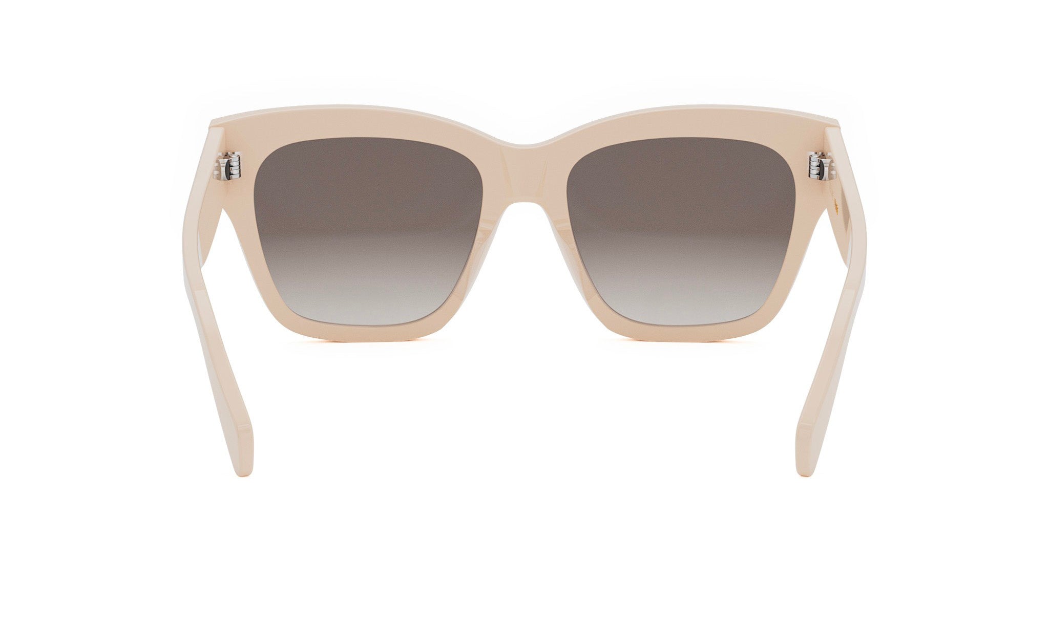 A pair of beige-colored sunglasses with dark lenses.