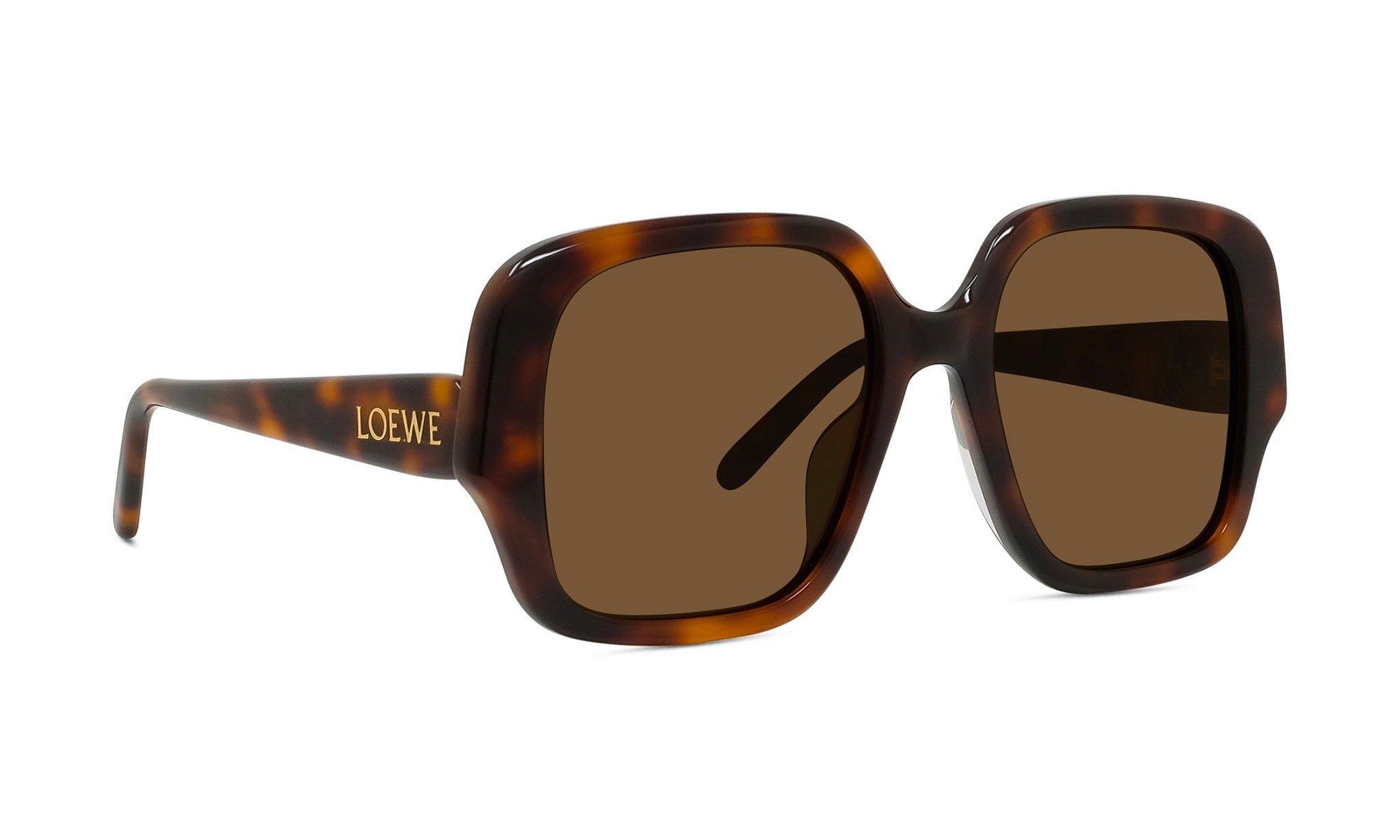 A pair of brown tortoiseshell sunglasses with the LEOWE brand name visible on the frame.