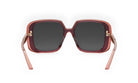 A pair of stylish sunglasses with dark lenses and a maroon frame.