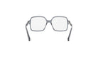 A pair of gray-framed glasses with clear lenses, shown from the back view.