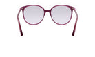 A pair of purple-framed glasses with a white lens, positioned in the center of the image against a white background.