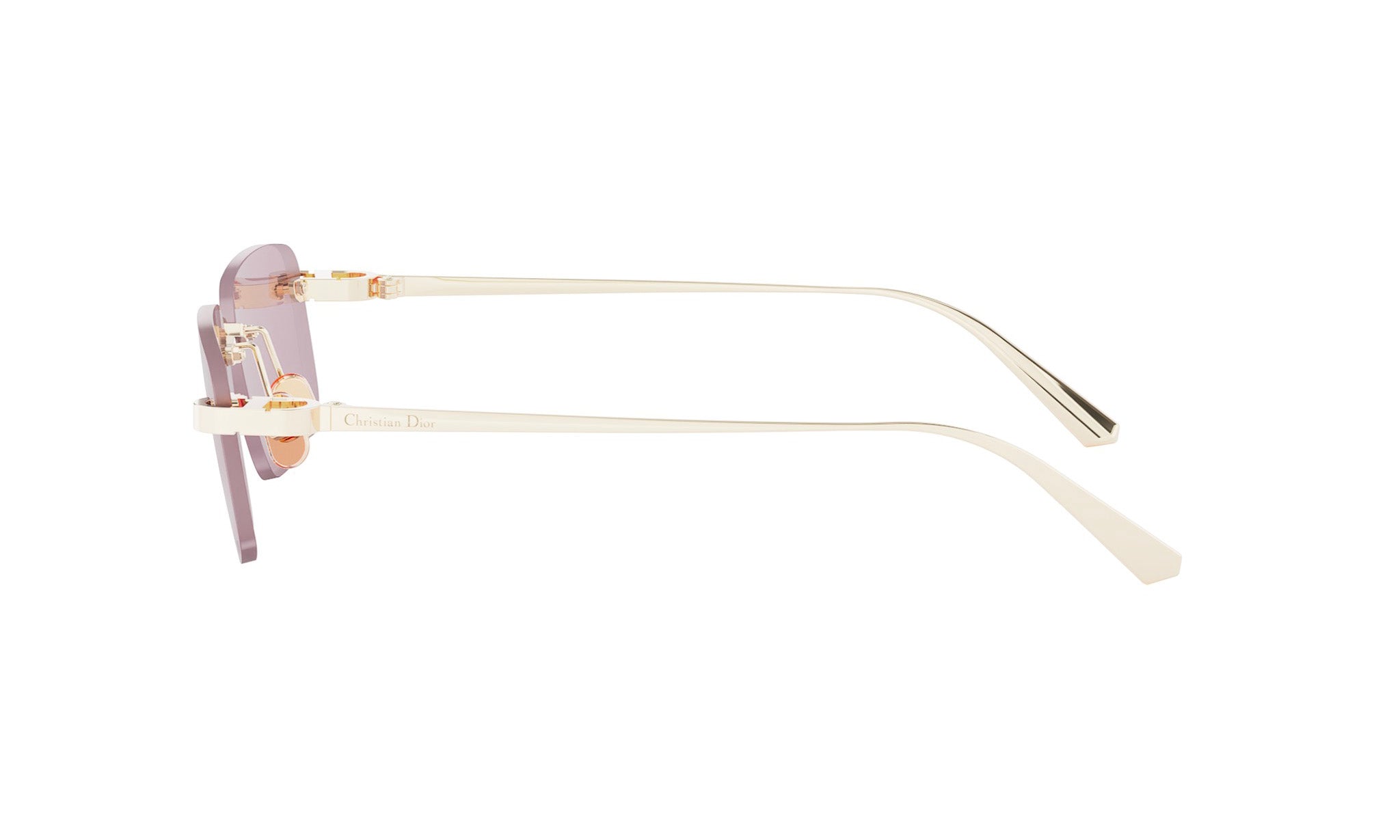 A pair of sunglasses with a white frame and purple lenses.